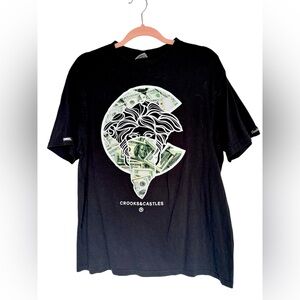 Crooks and Castles T-Shirt, Black, Size Large